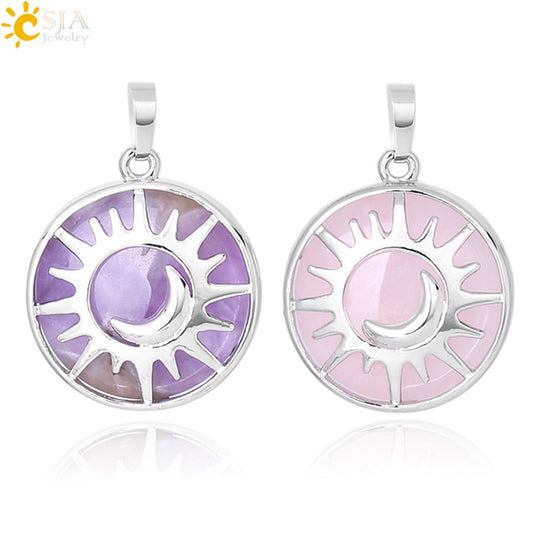 Sun & Moon Pendant Reiki Healing Natural Stone Necklace