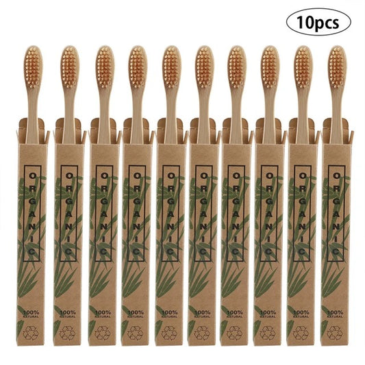 Box of 10 Bamboo Toothbrushes - 100% Natural, Organic