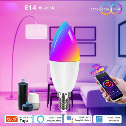 Smart WifI Led Lamp E14 RGB CW WW Led Bulb Dimmable 85-265V Voice Control Light Bulbs Alexa Google Home For Home