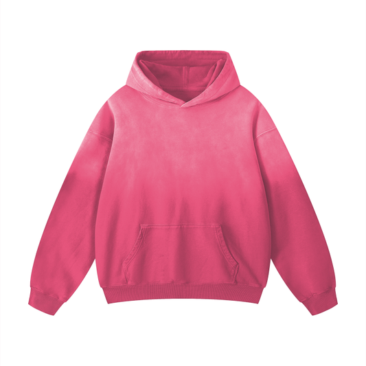 Aura Pink Heavyweight Pure Cotton Handcrafted Monkey Wash Drop Shoulder Oversized Hoodie