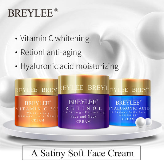 BREYLEE Face Cream Hyaluronic Acid Moisturizing Day Cream Retinol Anti Wrinkle Vitamin C Whitening Skin Care Acne Treatment 40g