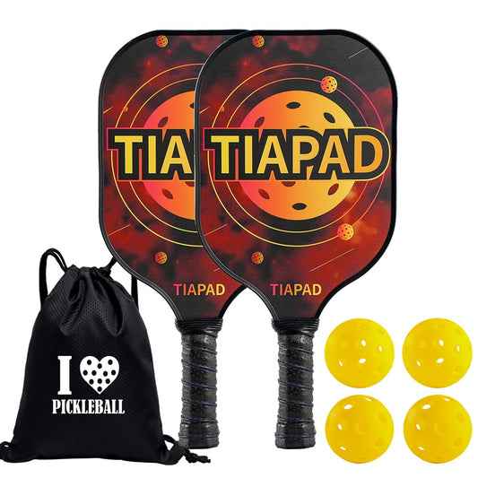 Pickleball Paddles- Fiberglass Surface Racket Set of 2 Paddles, 4 Pickle Balls,1 Carry Bag for Women Men Kids